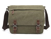 Sechunk Canvas Leather Messenger Bag Shoulder bag Cross body bag Crossbody small (armygreen, large)