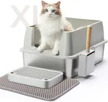 Aupures Stainless Steel Litter Box with Lid,XL Metal Cat Litter Box,High Sided Litter Box,Extra Large Cat Litter Box Stainless Steel Lasts Longer with Anti-Leakage,Easy Cleaning (LightGray)