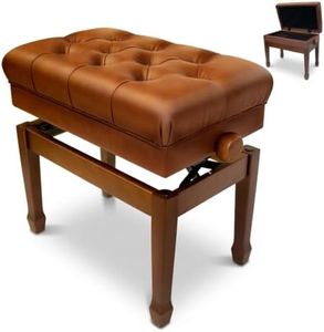 Bailanoom Adjustable Brown Piano Bench with Storage Imports Genuine Leather Walnut Piano Stool with Padded Cushion