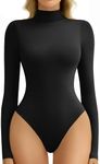 Avidlove Bodysuits for Women High Neck Long Sleeve Body Suits Snap Closure Double Lined Mock Neck Bodysuit Soft (Black, XS)