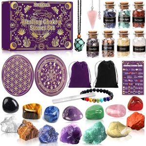 MWZEAUL Set di Pietre e Cristalli, Pietre Chakra e Cristallo Naturali, con Ametista Pietra, Ossidiana Nera, Preziose Pietre per Meditazione, Yoga, Cristalloterapia, Guarigione dei Chakra