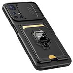 Kapa Bisen Back Cover for Xiaomi 11i HyperCharge, Inbuilt Camera Slider,Ring Stand and Card Pocket Shockproof Slim Bumper Back Case (Black), TPU+PC