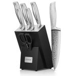 Kitchen Knife Set, FOHERE Knife Set with Advanced Self Sharpening Technology, 7 Pieces Waved Texture Knife Set with Block, Stainless Steel Kitchen Knives, Sharp Knives with Non-Slip Ergonomic Handle