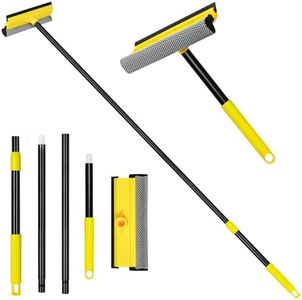 NEWE Window Cleaner Tool, 2-in-1 Squeegee with Sponge & Dual Side Blade Rubber, Window Washing Kit with Extension Pole for Glass, Shower Door, Car Windshield