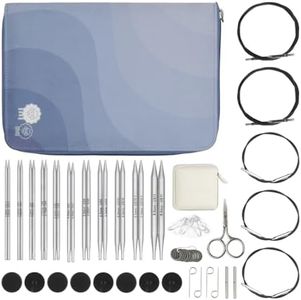 KnitPro Nova Interchangeable Needle Set – 11 x 13cm Circular Knitting Pin Pairs with Accessories Nova Regal Set for Beginners, Professionals & Gift Set, Silver