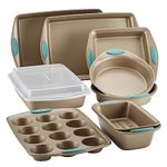 Rachael Ray 47578 Cucina Bakeware Set with Grips Includes Nonstick Bread Cookie Sheet Baking Cake Muffin Pan, Steel, Agave Blue