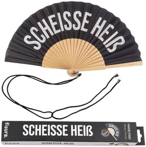 Fisura Original Hand Fan with the Message "Sch*isse Hot" Modern and Funny Wooden Fan Black and White Fan with Fan Holder Dimensions: 42.5 x 23 cm