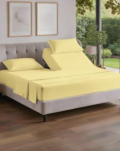 Split Head King Sheet Set – 4 Piece Flex Split Top King Sheets for Adjustable Beds - Fits 14” to 16" Mattress w/ Deep Pockets - Soft, Breathable & Cooling - Luxury Bedding and Wrinkle Free - Yellow