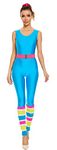 MIAIULIA Womens 80s Workout Costume Outfit Barbie Costume For Women Leotard Set Blue Rompers XL