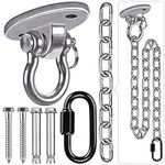 BeneLabel Wood/Concrete Celing Hanger 180° Swivel Hammock Swing Hanging Screw Bolt Hardware Metal Oval Bracket 1M Chain Carabiner for Indoor Outdoor Playground Chair Yoga Rope Punching Bags, 1000lbs