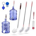 Bottle Brush, 3 Pack Long Handled Bucket Brushes with 1 Smaller Bendable Bottle Brush and 2 Water Jug Caps, Stiff Nylon Bristles, Suitable for Cleaning 1 to 5 Gallon Buckets, Glassware, Mugs