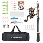 LEOFISHING Portable Gold Telescopic Fishing Rod and Reel Combos Set Carbon Fiber Fishing Pole with Full Kits Carrier Bag for Travel Saltwater Freshwater (Rod and Reel Combos, 2.1m/6.89ft)