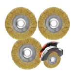 Luckwaii Wire Brushes Drills, 3pcs Brass Coated Wire Brush Wheel,100mm Wire Wheel Brush Bench Brass Plated Crimped Steel for Cleaning, Rust Removal, Polishing, Deburring & Paint Removal