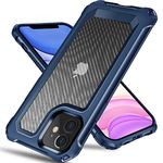 Tuerdan iPhone 11 Case, [Military Grade Shockproof] [Hard Carbon Fiber Back] [Soft TPU Bumper Frame] Anti-Scratch, Fingerprint Resistant, Protective Phone Case for iPhone 11, 6.1 Inch (Blue)