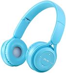 Kids Bluetooth Headphones, On-Ear Wireless Bluetooth 5.0 Headsets, Comfortable Protein Earpad & Folding Storage, Stereo Shock Bass Headphones with Mic for Learning Online Lessons Music Game (Blue)