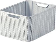 Curver Style Rattan Effect Kitchen, Living room, Bathroom, Bedroom, Utility Large Rectangular Storage Basket 30 Litres - Grey