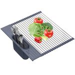 LEMIKKLE Roll Up Dish Drying Rack Over The Sink Dish Drying Rack,Multi-Purpose Kitchen Rolling Dish Drainer Foldable SUS304 Stainless Steel Dish Drying Rack（20" x 15.2"）