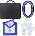 Masonic Regalia Blue Lodge Master Mason +APRON + COLLAR + GLOVES + CASE- Package, Black, 16 x 18 inch