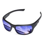 Floating Polarized Fishing Sunglasses For Men Surfing Kayaking UV Protection Unsinkable Water Sport Sun Glasses MZ871 (Black Frame Blue Revo)