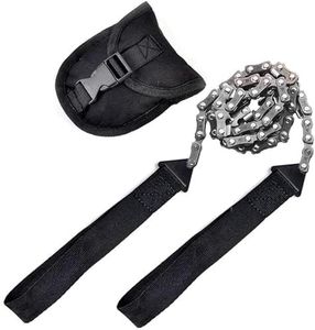 WELLYUK Survival Pocket Chain Saw 24 Inch with Teeth Blades Heavy Duty Steel Rope Chainsaw, 11 Teeth Compact Wood Cutting Hand Saw Tools for Outdoor Camping Hiking Hunting Tree Trimming Firestarter