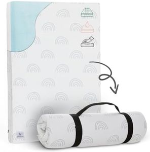 Waterproof Pack and Play Mattress Topper - 38" x 26" | Roll Up Style - Breathable Soft Memory Foam - Portable Playard Mattress Topper- Baby Foam Playpen Mattresses for Babies - Boho Design