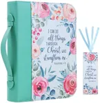Bible Cover Case for Women with a Matched Bookmark Floral PU Leather Bible Cover Bag with Pockets and Zipper for Standard and Large Size Study Bible 10.8"x7.8"x2"