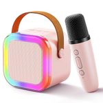 Uluck Mini Karaoke Machine for Kids & Adults,Portable Bluetooth Speaker with 1 Wireless Karaoke Microphone,Music Toys Christmas Birthday Gifts for Girls & Boys 4,5,6,7,8,9,10,11,12 Year Old (Pink)