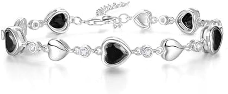 Carleen October Birthstone Bracelet Sterling Silver Black Tourmaline Bracelet for Women Heart Station Tennis Bracelet Jewelry Gifts for Women