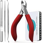 Toenail Clippers for Thick Nails for Seniors - Heavy Duty Toe Nail Clippers Kit with Long Handle for Men & Elderly with Inflexible Joints, Professional Nail Clippers Kit for Thickened Toenails (Red)