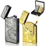 Lafagiet 2 Pack of Dragon Lighters, Electric Arc Lighter + Soft Flame Metal Lighter, USB C Recharge & Butane Gas Refill, Multipack Lighters for Gift, Men (No Gas)