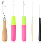 5 Pcs Latch Hook Crochet Needle Set - Small Bent Crochet Hooks, 3.5mm to 6.5mm, Ergonomic Handles, Ideal for Crafting, Rug Making, and Knitting