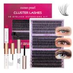 Ocean Pearl Cluster Lashes Kit 320PCS Individual Eyelashes 40D+50D+100D Eyelash Extension Kit 11-20mm False Eyelashes DIY Lash Extension Kit Natural Lash Clusters with Lash Bond and Seal-40D+50D+100D