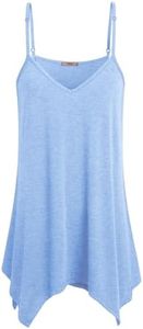 Miusey Womens Handkerchief Hem Sleeveless Flowy Tunic Tops Summer Casual Adjustable Spaghetti Strap Camisoles Long Tank Tops Blue-2 S