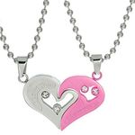 Uloveido Stainless Steel His and Hers Puzzle Matching Half Heart Necklaces Set Valentine's Gifts for Boyfriend Girlfriend (Pink)