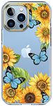 luolnh Compatible with iPhone 13 Pro Case with Flower,for Girly Women,Shockproof Clear Floral Pattern Hard Back Cover for iPhone 13 Pro 6.1 inch 2021-Sunflower&Butterfly