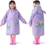 Trenovo Rain Poncho Kids, Waterproof Rain Coat with Hood, Lightweight Portable Toddler Rain Jacket for Children Boys Girls, Purple Rabbit, 10 Years