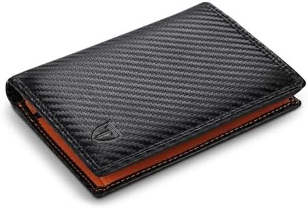 TEEHON® Wallets RFID Blocking Carbon Fibre Leather Mens Wallets with Zip Coin Pocket, 11 Card Holders, 2 ID Windows, 2 Banknote Compartments, Trifold Vertical, Black Orange
