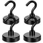 Black Magnetic Hooks, 100 lb Strong Magnet with Hook for Cruise, Heavy Duty Super Neodymium Industrial Hook for Grill, Refrigerator, Kitchen, Magnetic Hanger for Outdoor, Tools Hanging, 4 Pack