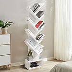 IFANNY Tree Bookshelf, 10 Shelf Bookcase with Drawer, Geometric Bookshelves & Bookcases, Wood Storage Shelves, Tall Book Shelf for Bedroom, Living Room, Home Office (White)