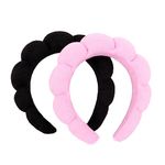 MapofBeauty 2 Pieces Spa Headband Women Fashion Puffy Head Wear Hair Accessory Sponge Soft Hairband (Black/Pink)