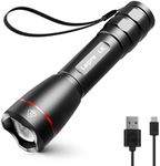 Lepro LED Torch Rechargeable, 15000 Lux Super Bright Adjustable Focus Flashlight, Long Battery Life, 5 Lighting Modes, IPX4 Waterproof, OSRAM P9 Powerful Torch for Camping, Power Cuts, Hiking, Outdoor