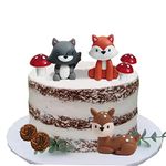 Woodland Cake Topper Fox Raccoon Deer Pine Cones Mushroom for Baby Shower Birthday