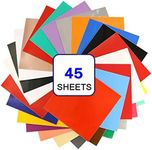 Vinyl Sheets for Cricut, 45 Pack Permanent Adhesive Backed Vinyl Sheets Set, 12" x 12" 40 Vinyl Sheets + 5 Transfer Tape Sheets, for Color Sheet for Party Decoration, Craft Cutter, Car Decal