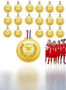 18 Plastic Gold Olympic Medals for Awards, Champion Medal Perfect for Sports, Soccer, Gymnastics, Competitions, and Parties, Ideal Awards for Kids and Adults, for Birthday Party Favors