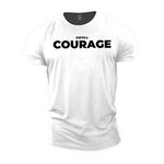 GYMTIER Motivation Courage Men's Gym T-Shirt Bodybuilding Training Workout Lifting Top Clothing, White, 5XL