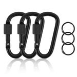 Heavy Duty D-ring Carabiner Clips with Screw Lock,Set of 3 Aluminum Alloy Carabiners with Keyrings for Outdoor Activities like Camping Hiking Backpacking Fishing and Dog Leash