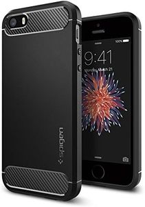 Spigen [Rugged Armor] iPhone SE Case, iPhone 5S / 5 Case with Resilient Shock Absorption and Carbon Fiber Design for iPhone SE / 5S / 5 - Black