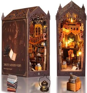 DIY Book Nook Kit, Miniature Dollhouse Booknook Kit with Light, 3D Wooden Puzzle Bookend Bookshelf Decor for Adults, Mothers Day, Magic Store