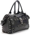 AlwaySky Women Skull Handbag Large Capacity Gothic Shoulder Bag Studded Doctor Handbag, Black, 1