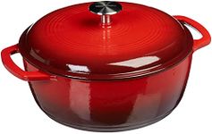 Amazon Basics Enameled Cast Iron Round Dutch Oven with Lid and Dual Handles, Heavy-Duty, 5.6 L, Red